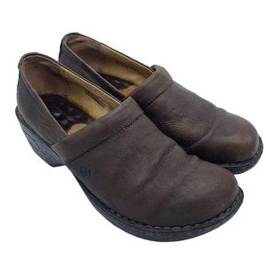 Born Womens Clogs Shoes Brown Leather Slip On Low Heel Casual Professional 8.5M